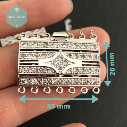 7 Strand Art Deco Box Clasp Silver 1 pc
