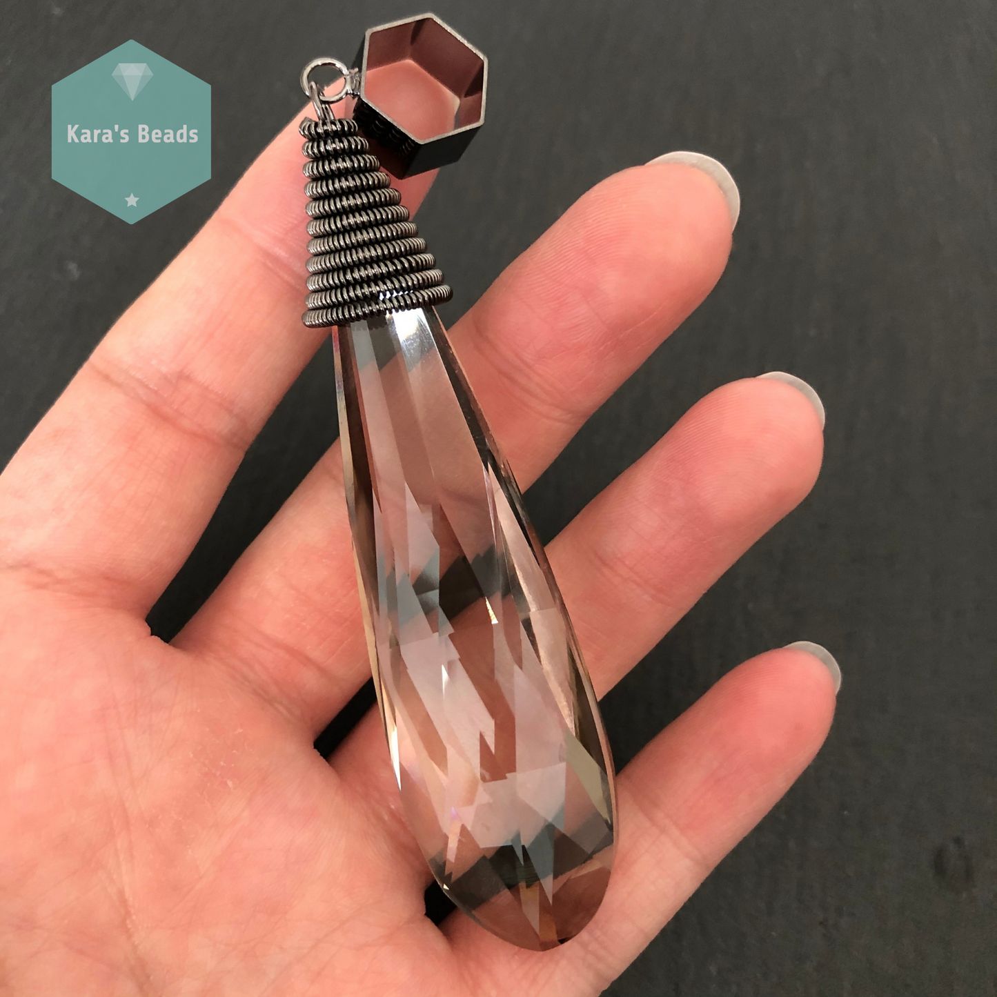 10 cm Crystal Drop Pendant Black Gun Bail 1 pc