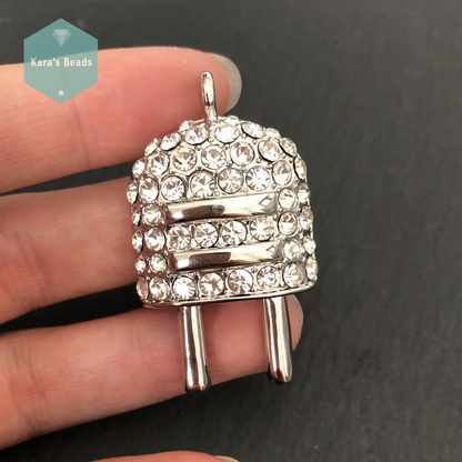 46 mm Plug Pendant Silver with Rhinestones 1 pc