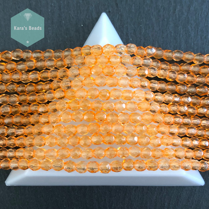 300pcs Tube 4mm Fire Polish Round Beads Apricot