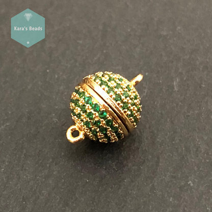 10 mm Gold with Green Zircon Round Strong Magnetic Clasp 1 pc