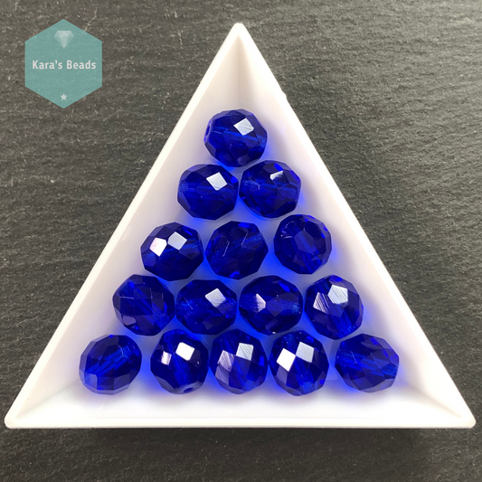 15pcs Tube 10mm Cobalt Fire Polish Round Beads