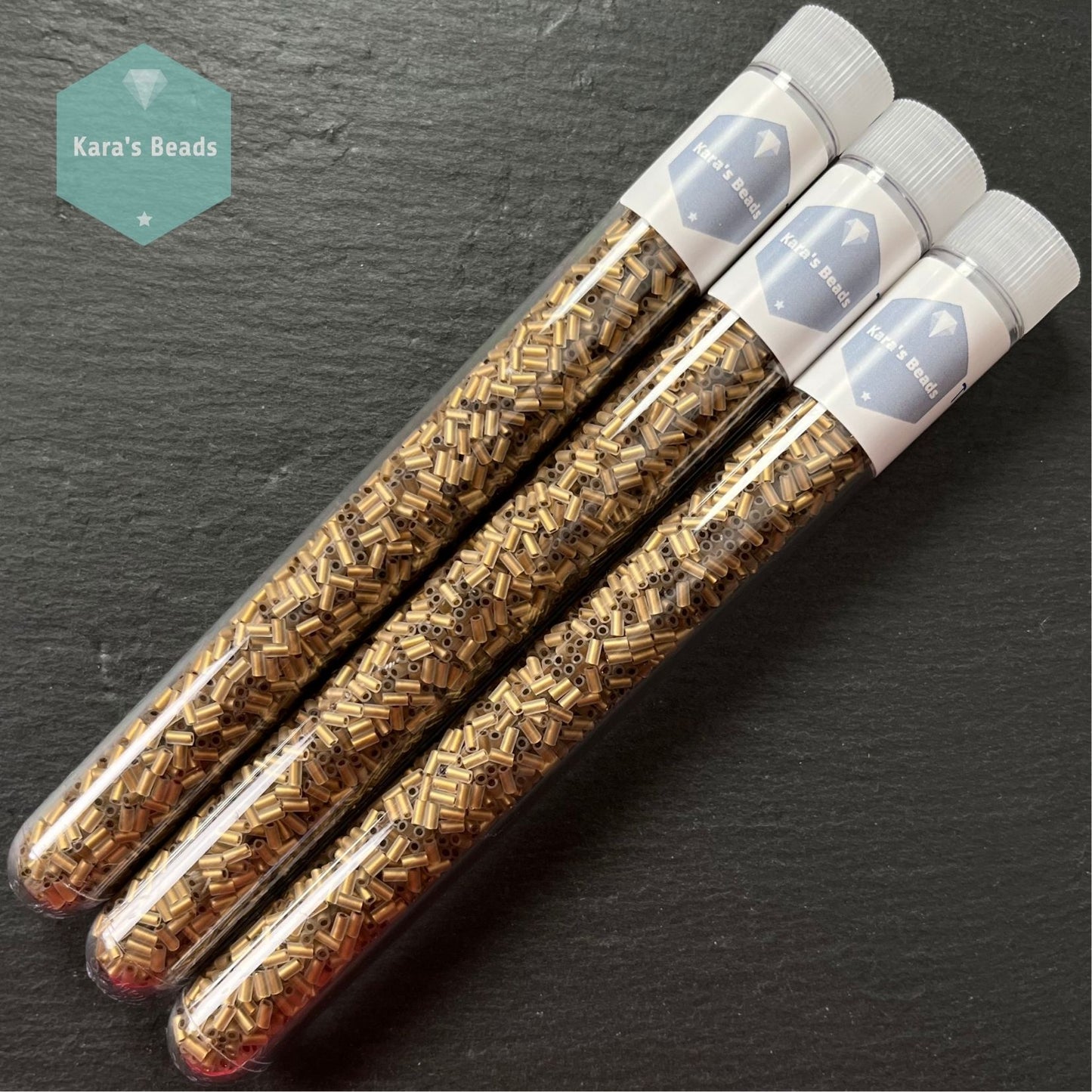 22g Tube 3mm Toho Bugles TB1-989F Gold Lined Frosted Crystal