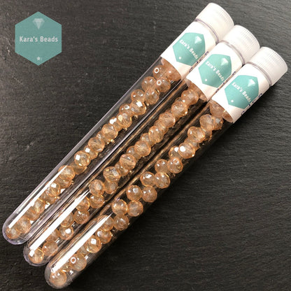 28pcs Tube 8mm Luster Transparent Champagne Fire Polish Round Beads