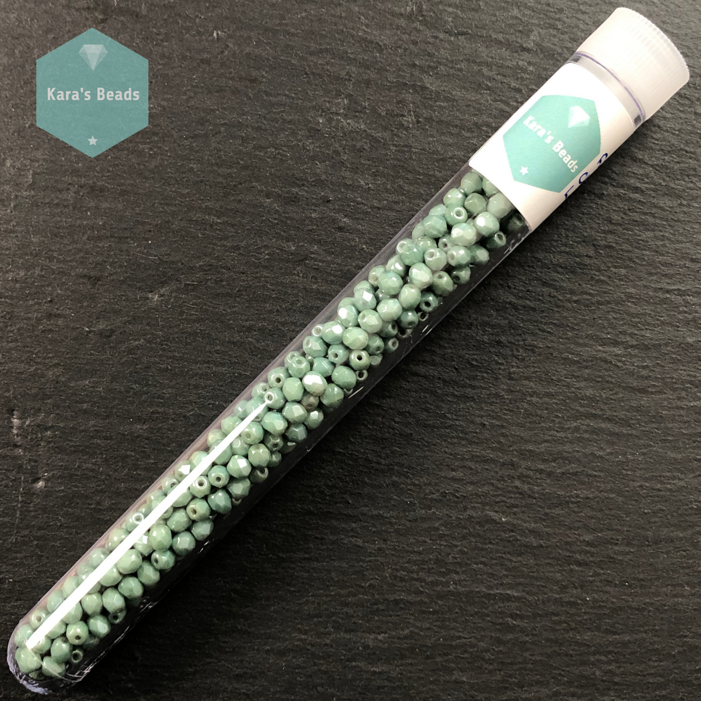 300pcs Tube 4mmFire Polish Round Beads Chalk White Teal Luster