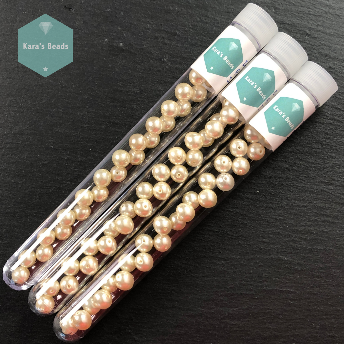 25pcs Tube 8mm Pearl Coated Ivory Druk Round Beads