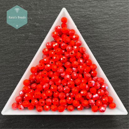 300pcs Tube 3x4mm Half Luster Coat Red Orange Rondelle Beads