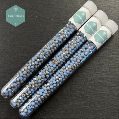 300pcs Tube 3x4mm Half Silver Coat Opal Blue Rondelle Beads