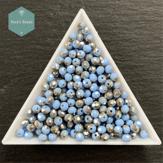 300pcs Tube 3x4mm Half Silver Coat Opal Blue Rondelle Beads