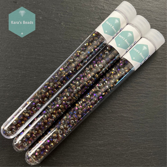 300pcs Tube 3x4mm Purple and Gold Coat Crystal Rondelle Beads