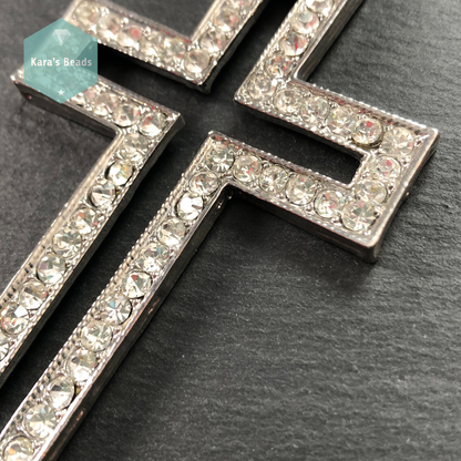 Chunky Silver Cross Pendant with Crystals 1 pc