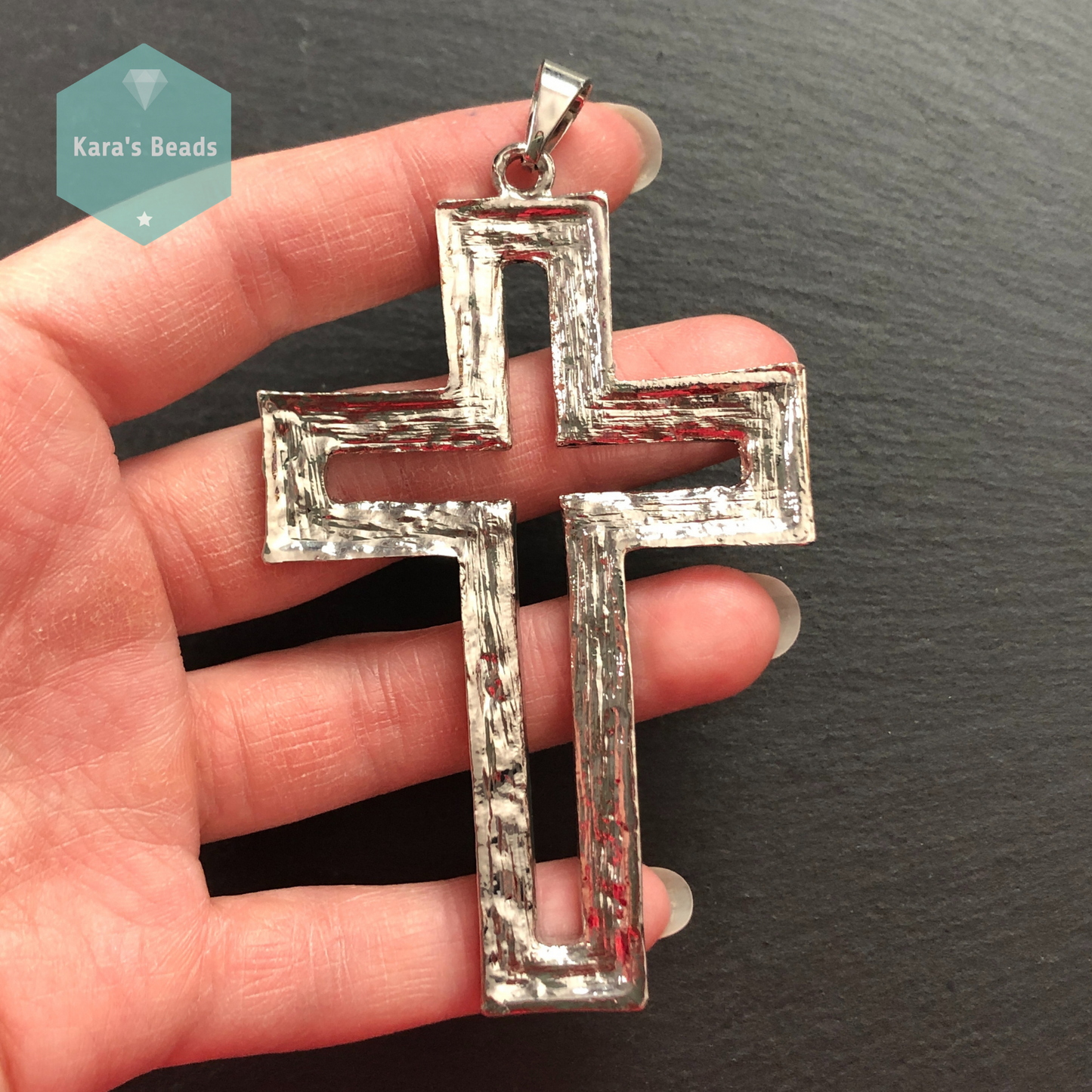 Chunky Silver Cross Pendant with Crystals 1 pc