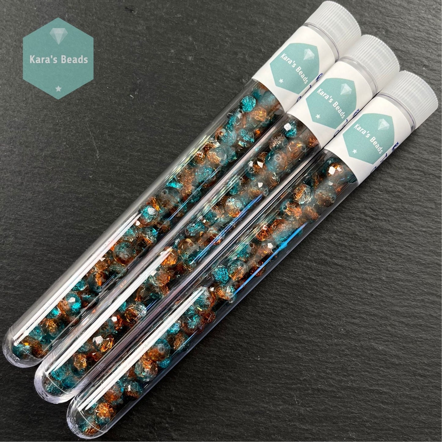 50pcs Tube 6x8 mm Rondelle Beads Topaz Blue Crackle