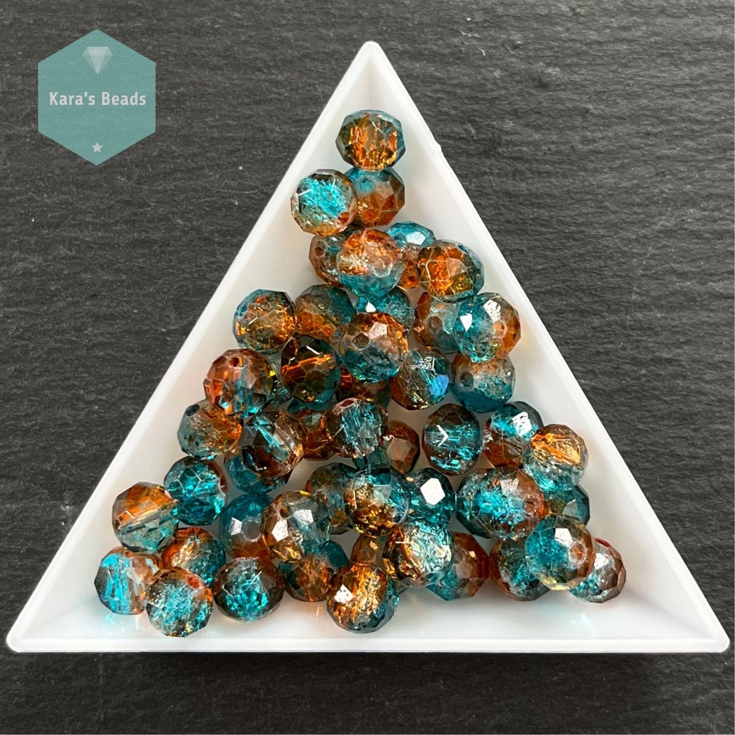 50pcs Tube 6x8 mm Rondelle Beads Topaz Blue Crackle