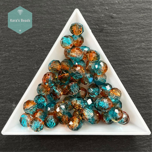 50pcs Tube 6x8 mm Rondelle Beads Topaz Blue Crackle