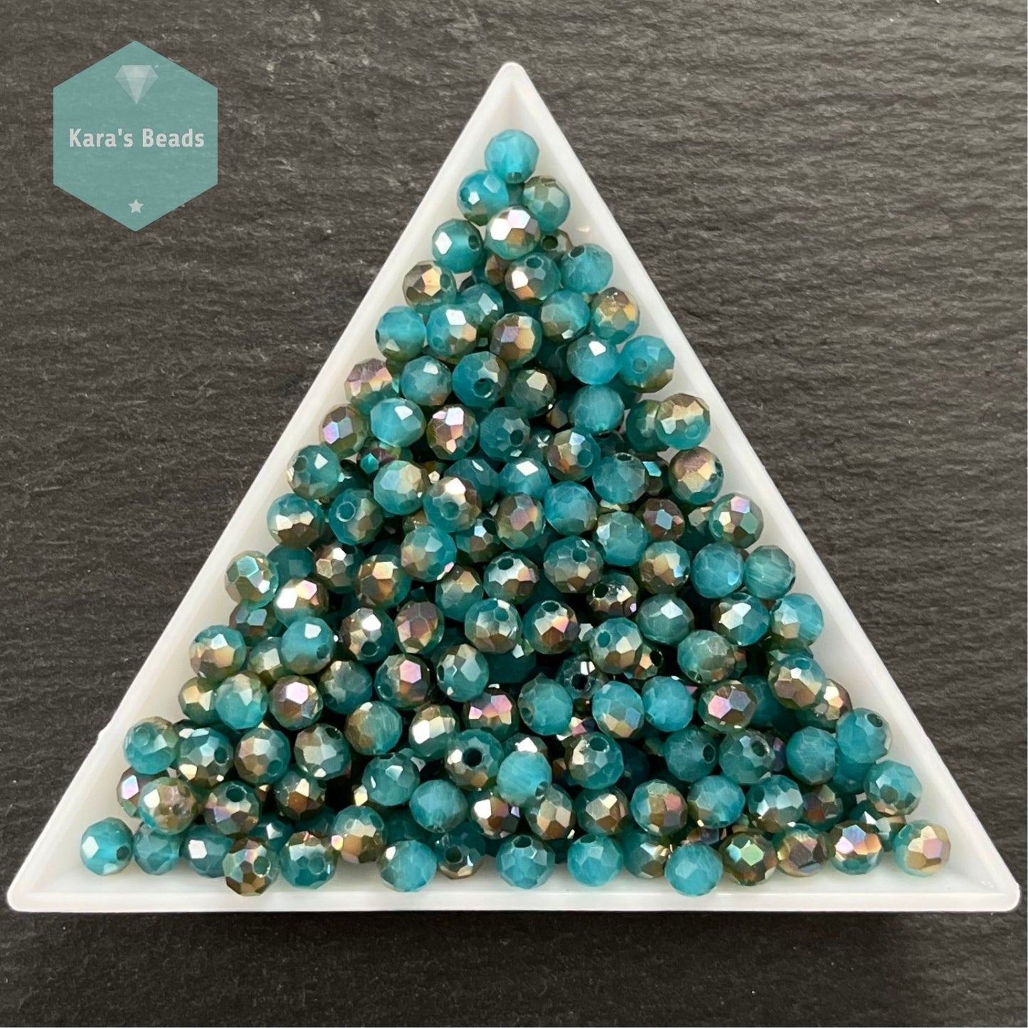 300pcs Tube 3x4mm Half Rainbow Coat Dark Turquoise Rondelle Beads