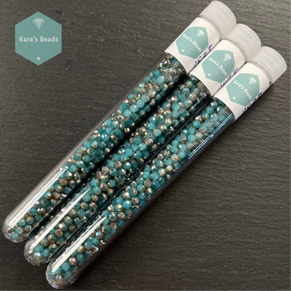 300pcs Tube 3x4mm Half Rainbow Coat Dark Turquoise Rondelle Beads