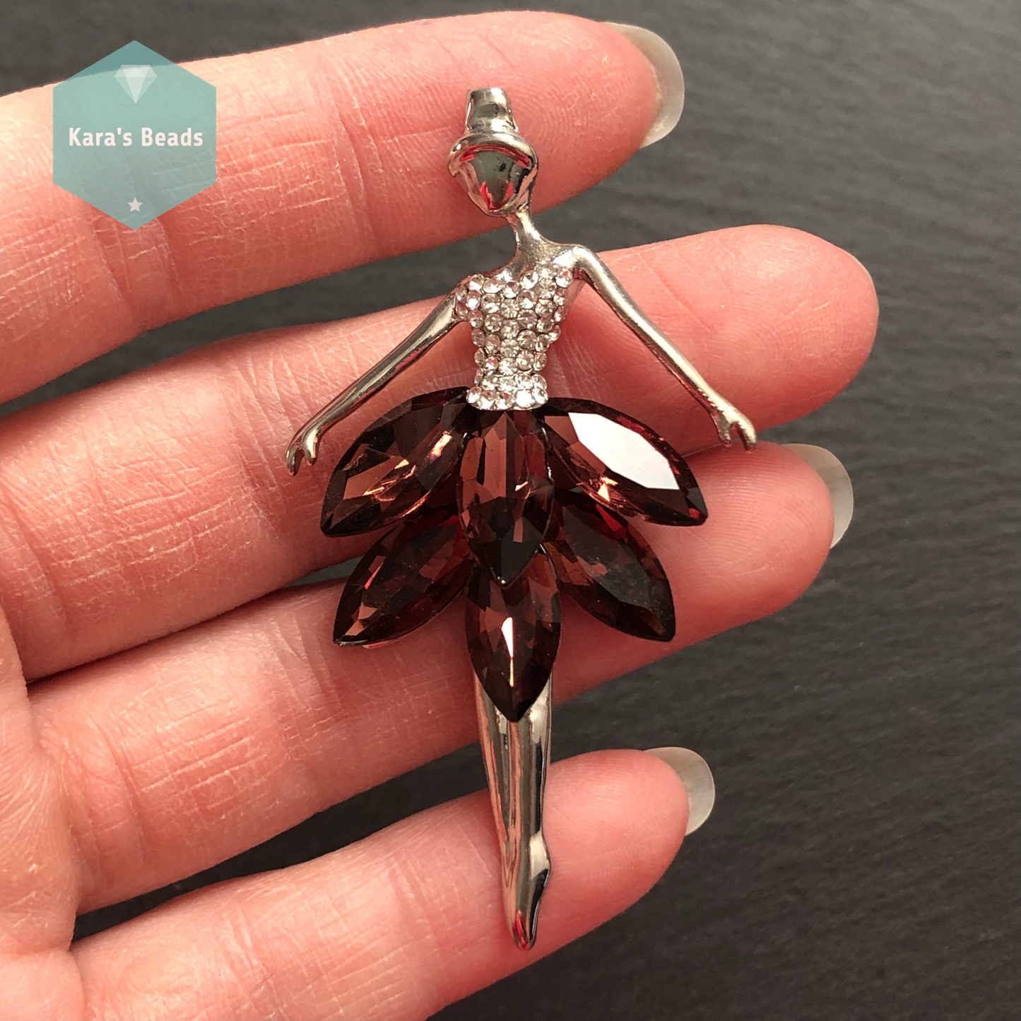 Ballerina Pendant Silver with Bordo Crystals 1 pc