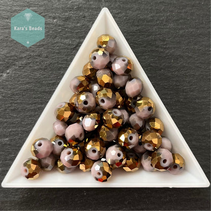 50pcs Tube 6x8 mm Rondelle Beads Half Gold Coat Lavender