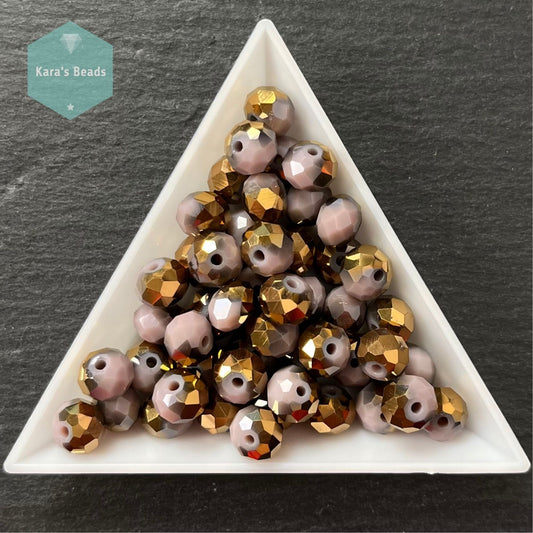 50pcs Tube 6x8 mm Rondelle Beads Half Gold Coat Lavender