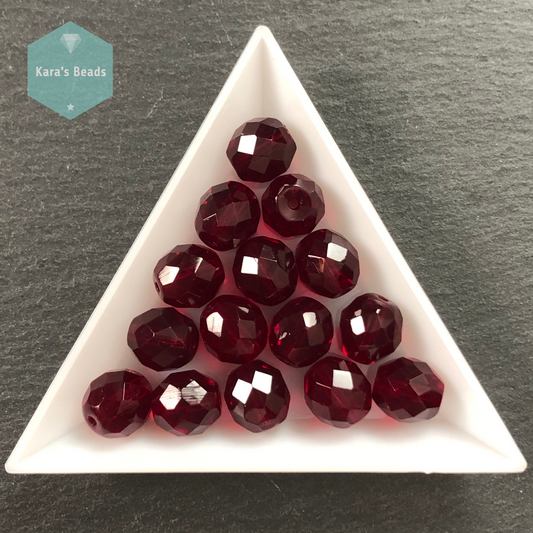 15pcs Tube 10mm Garnet Fire Polish Round Beads