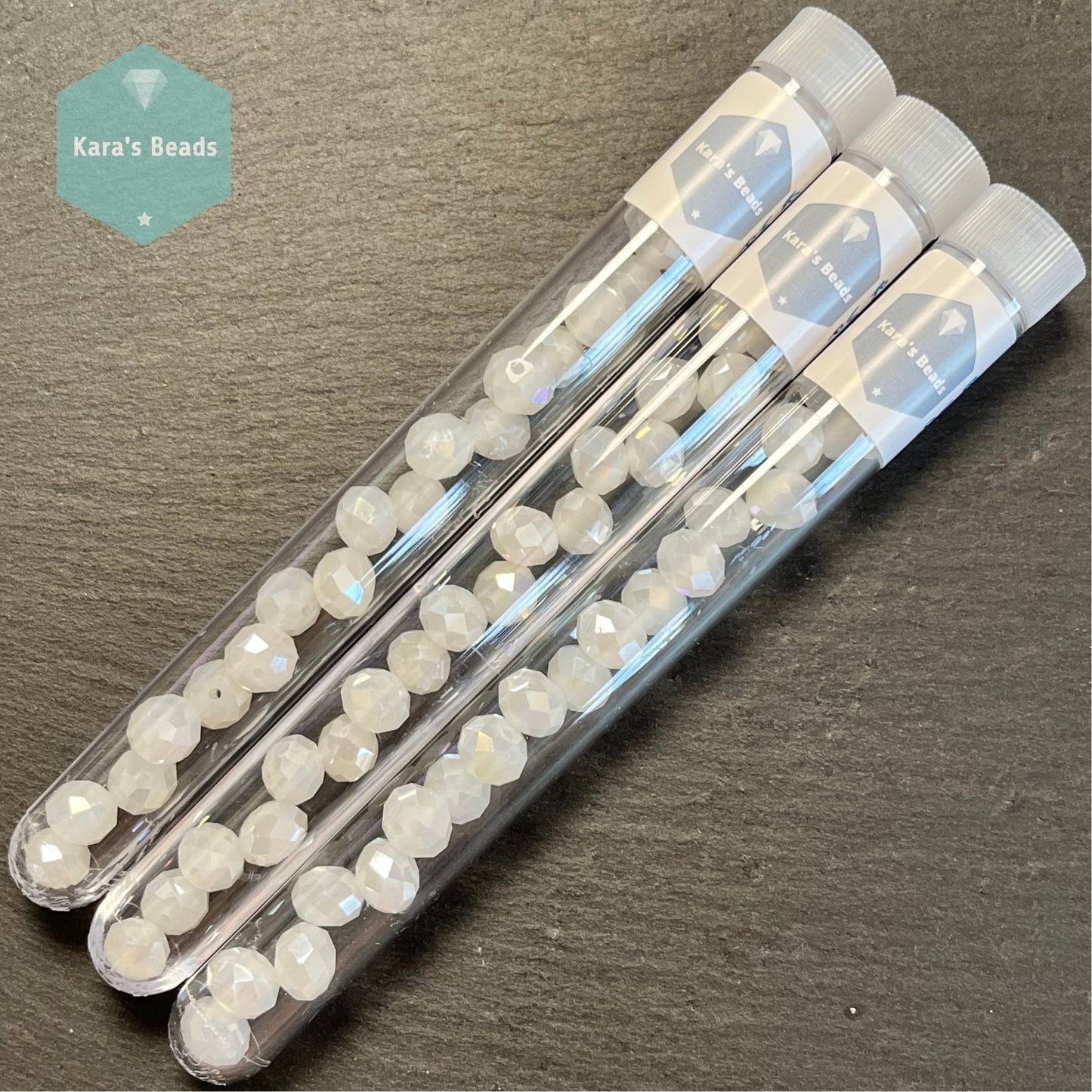 19pcs Tube 8x10 mm Rondelle Beads White Pearl AB