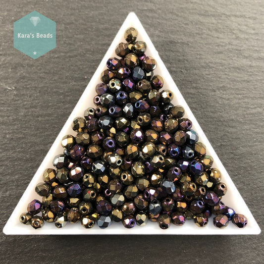 300pcs Tube 4mm Fire Polish Round Beads Iris Brown