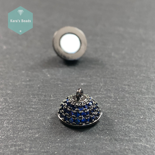 10 mm Black with Sapphire Zircon Round Strong Magnetic Clasp 1 pc