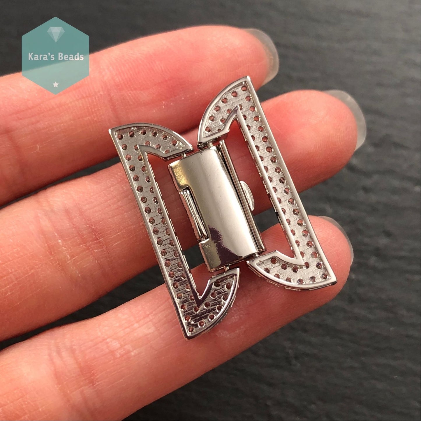 32 mm Zircon Snap Clasp Silver 1 pc