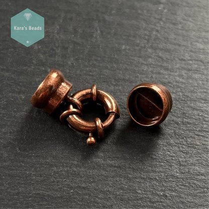 Spring Ring Clasp with 9mm Cord Ends Copper 1 pc