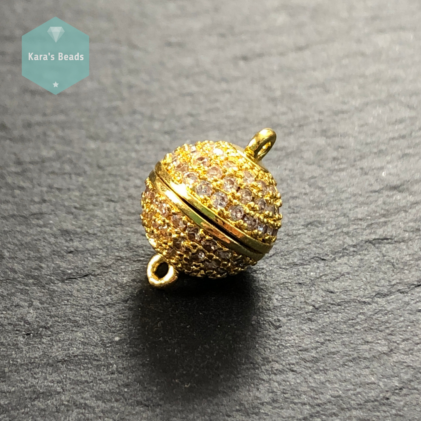 10 mm Gold with Clear Zircon Round Strong Magnetic Clasp 1 pc