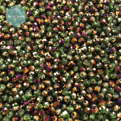 300pcs Tube 3x4mm Gold Purple Green Rondelle Beads