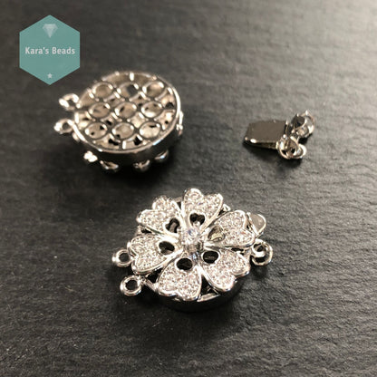 2 Strand Flower Box Clasp Silver 1 pc