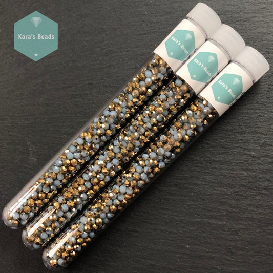 300pcs Tube 3x4mm Half Gold Coat Opal Blue Rondelle Beads