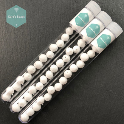 15pcs Tube 10mm Chalk White Fire Polish Round Beads