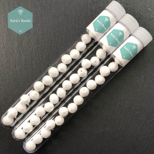 15pcs Tube 10mm Chalk White Fire Polish Round Beads