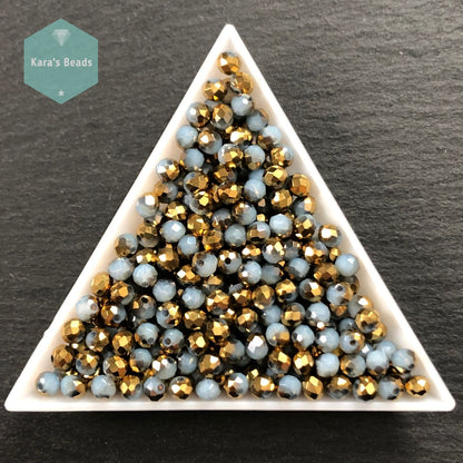 300pcs Tube 3x4mm Half Gold Coat Opal Blue Rondelle Beads