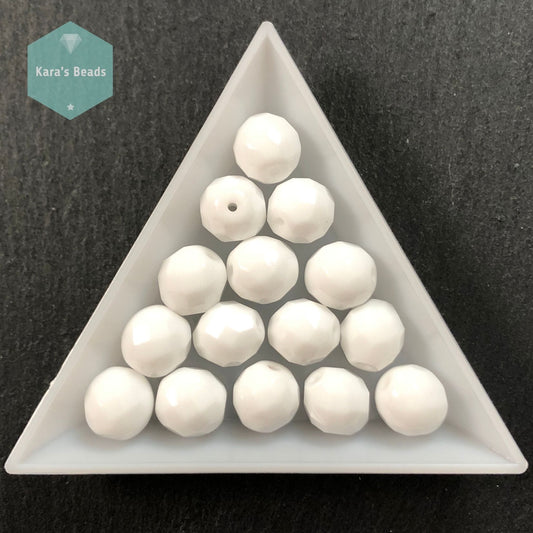 15pcs Tube 10mm Chalk White Fire Polish Round Beads