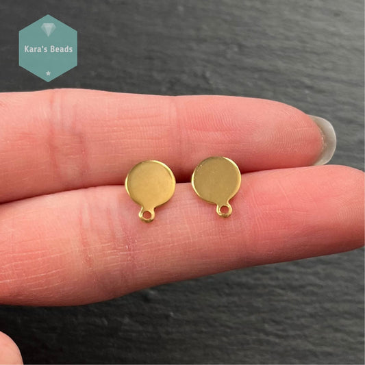 8mm Stainless Steel Round Earring Stud Posts Gold 1 pair