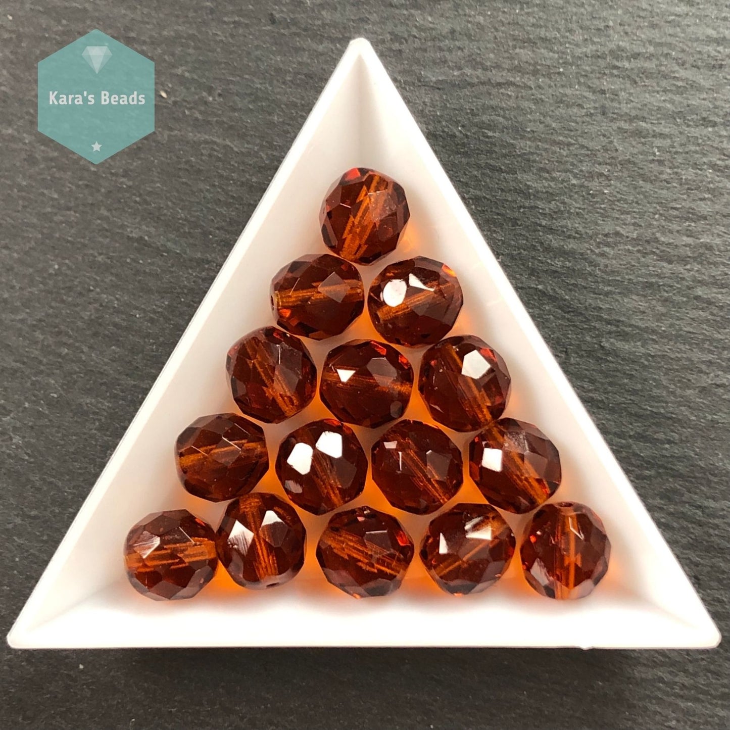 15pcs Tube 10mm Dark Topaz Fire Polish Round Beads