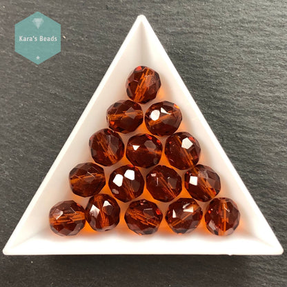 15pcs Tube 10mm Dark Topaz Fire Polish Round Beads