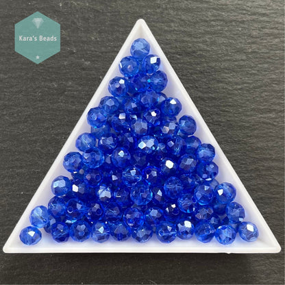 120pcs Tube 4x6 mm Transparent Royal Blue Luster Rondelle Beads
