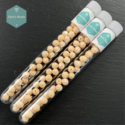 28pcs Tube 8mm Luster Opaque Champagne Fire Polish Round Beads