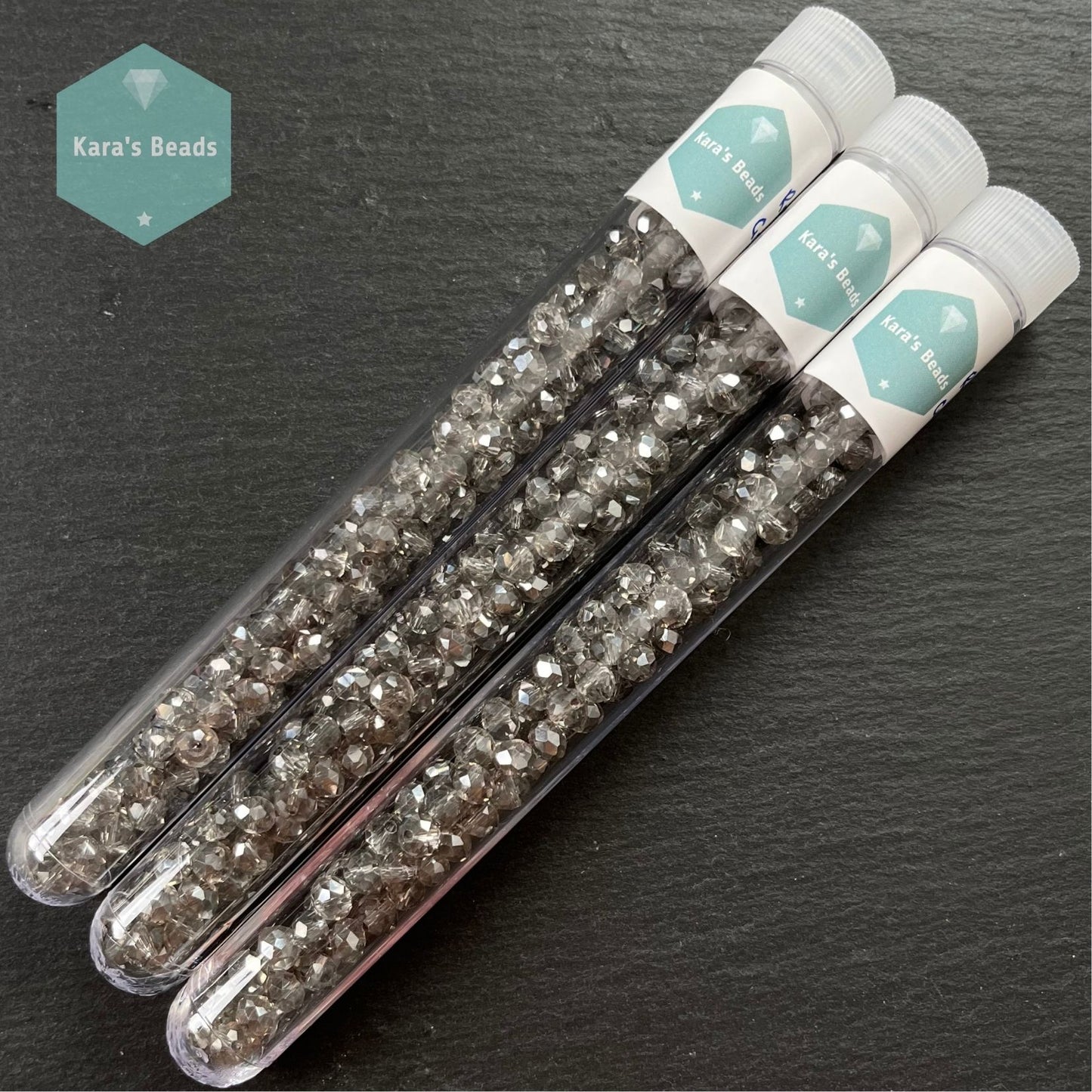 120pcs Tube 4x6 mm Grey Luster Rondelle Beads