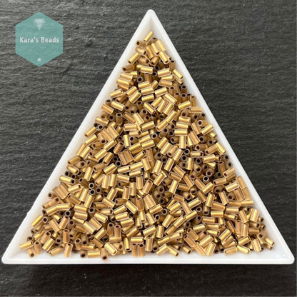 22g Tube 3mm Toho Bugles TB1-989F Gold Lined Frosted Crystal