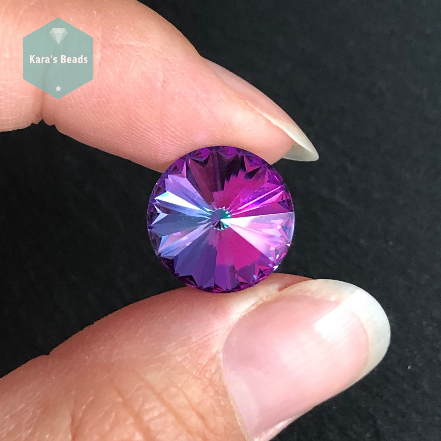 14mm Rivoli Emerald Purple Rainbow 1 pc