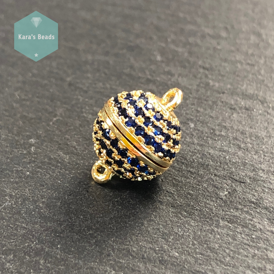 10 mm Gold with Sapphire Zircon Round Strong Magnetic Clasp 1 pc