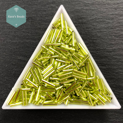 18g Tube 9mm Toho Bugles TB3-24 Silver Lined Lime Green