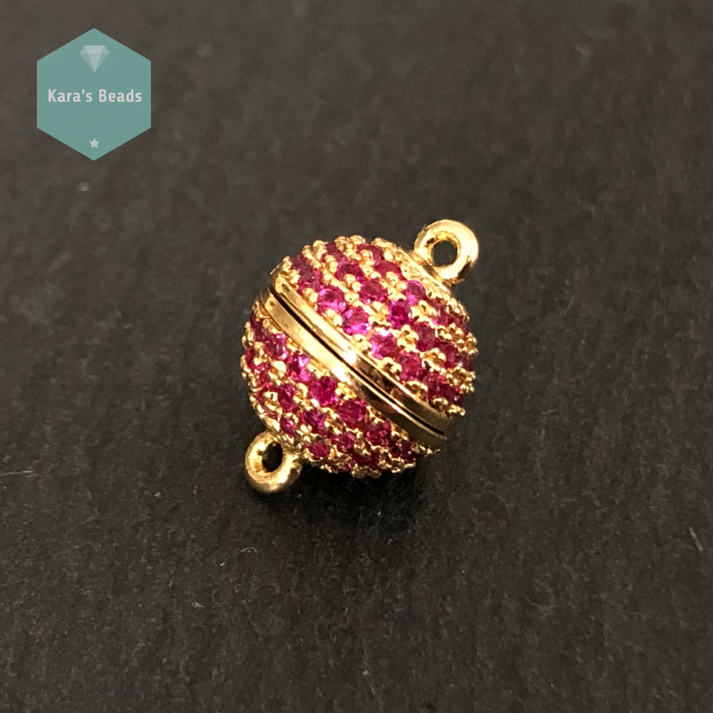 10 mm Gold with Fuchsia Zircon Round Strong Magnetic Clasp 1 pc