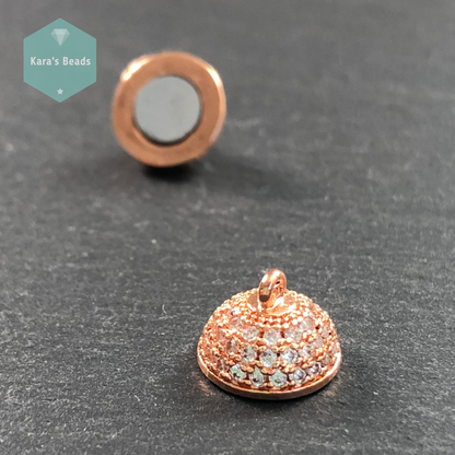 10 mm Rose Gold with Clear Zircon Round Strong Magnetic Clasp 1 pc